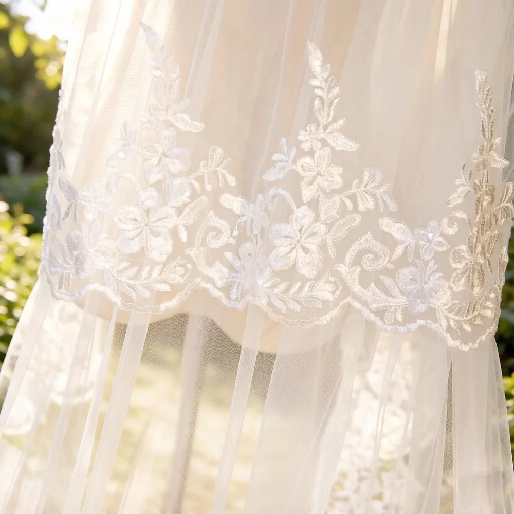 Lace-Trim Bridal Veil in Ivory 3.5M